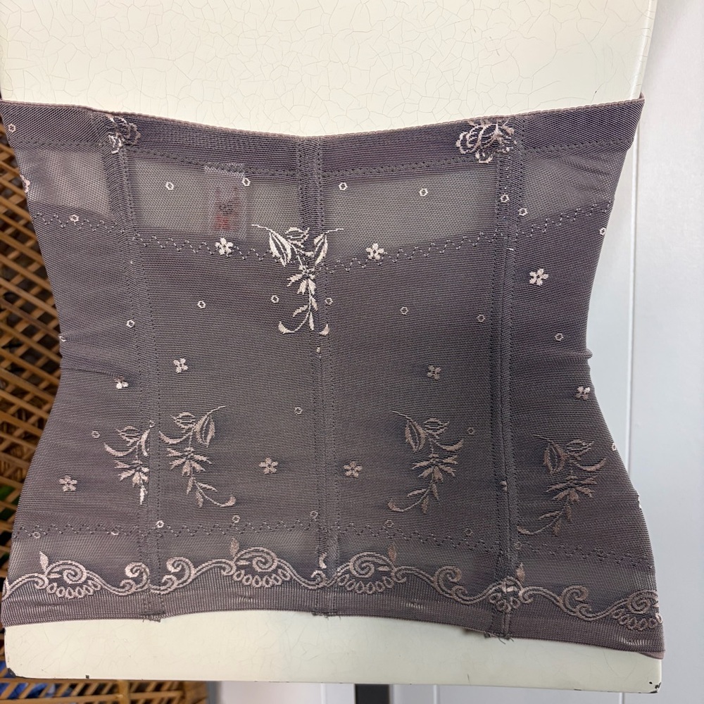 Retro Grey Sheer Mesh Lace Floral Girdle Waist Training Corset Zipper size small - Picture 3 of 9